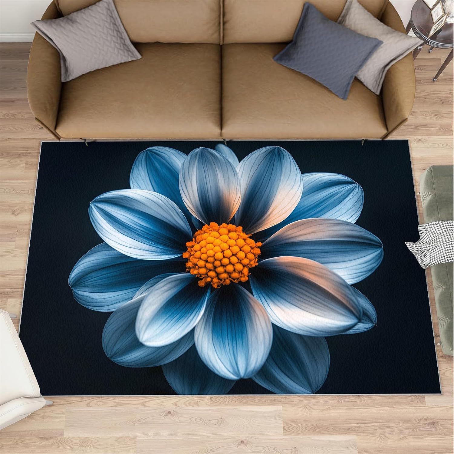 Dahlia Rugs for Living Room, Flowers Area Rug, Low Pile High Traffic Rugs for Woman Bedside Bedroom Kitchen Dining Room Decor Floor Mat 6x8