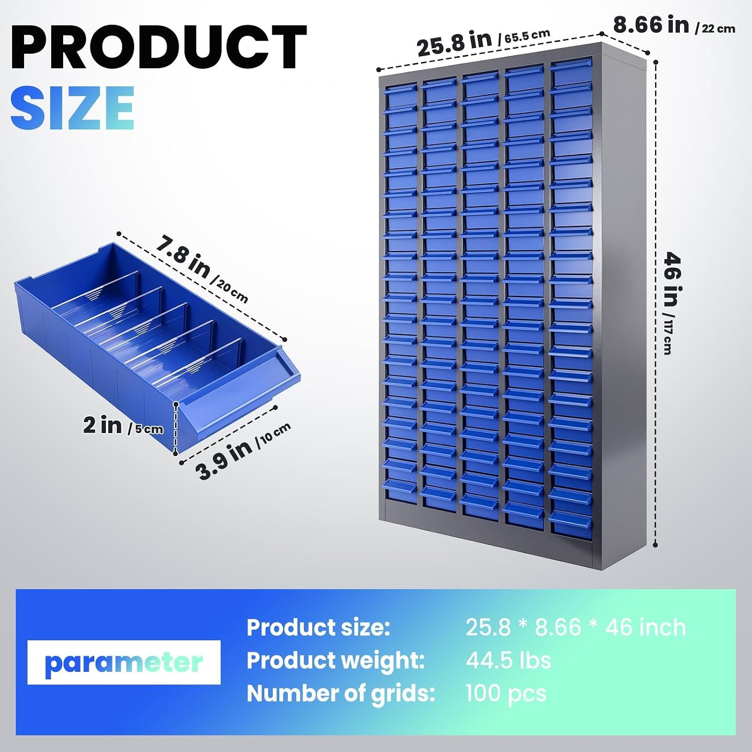 100 Drawers Versatile Parts Cabinet, Professional Nut and Bolt Organizer with Bolt Bins Storage System, Essential Hardware Organizer for Workshop, Garage & Home Studio