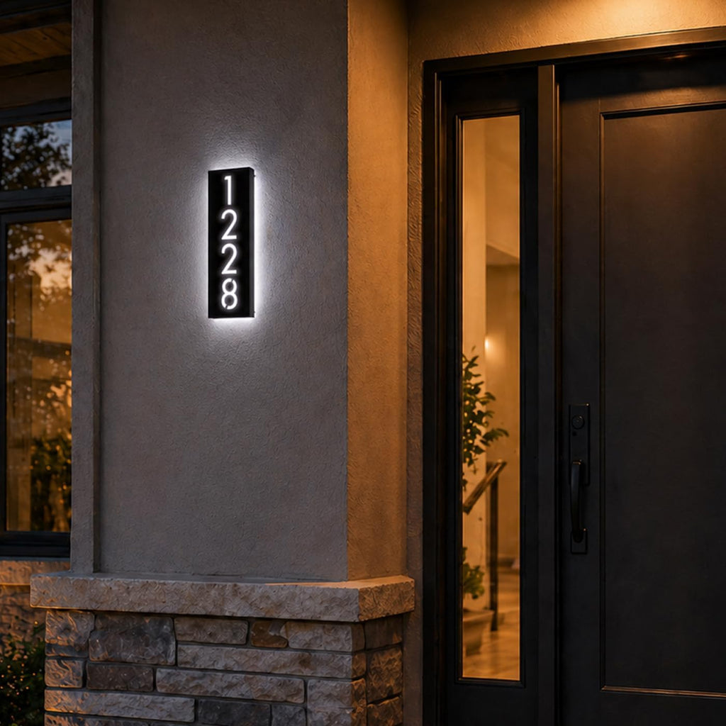 Customizable 12V LED Lighted Address Plaque, Backlit House Number Sign with 304 Stainless Steel Exterior (Only white light)