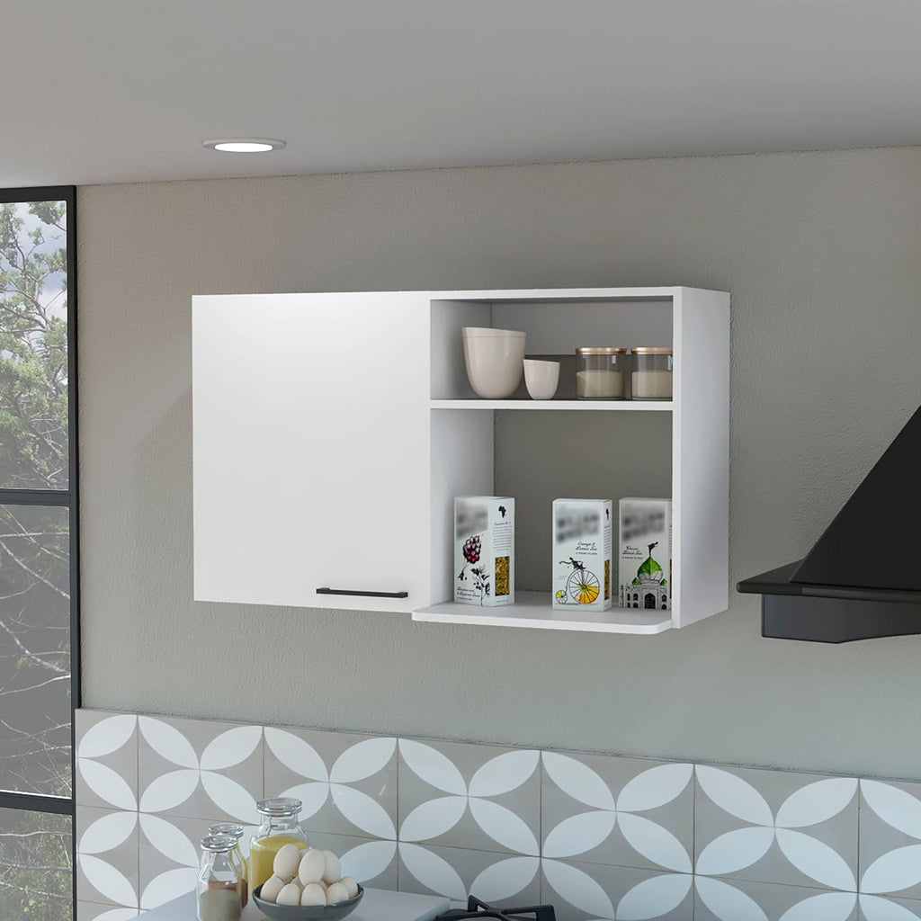 40' Single Door Freestanding Storage Cabinet, Kitchen Storage Bakers Rack with Side Shelves, Utility Food Cupboard with Metal Handles for Kitchen Storage, White