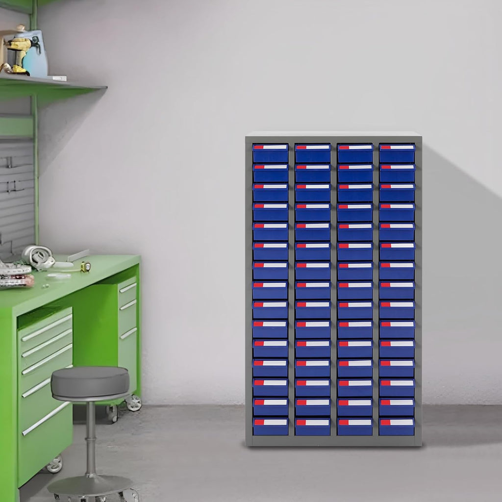 Parts Storage Cabinet with 60 Small Drawers, Free Standing Hardware Tools Storage Cabinet Bolt and Nut Tool Storage Organizer, Part Tool Cabinets for Warehouses, Workshops (Blue)