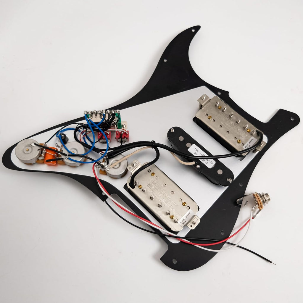 Guitar Prewired Loaded Pickguard for ST Alnico 5 Humbucker Pickups Set with 2 Coil Split Push-Pull Switches & Boost – Prewired Upgrade Harness for USA/Mexico Strat Guitars (Black)
