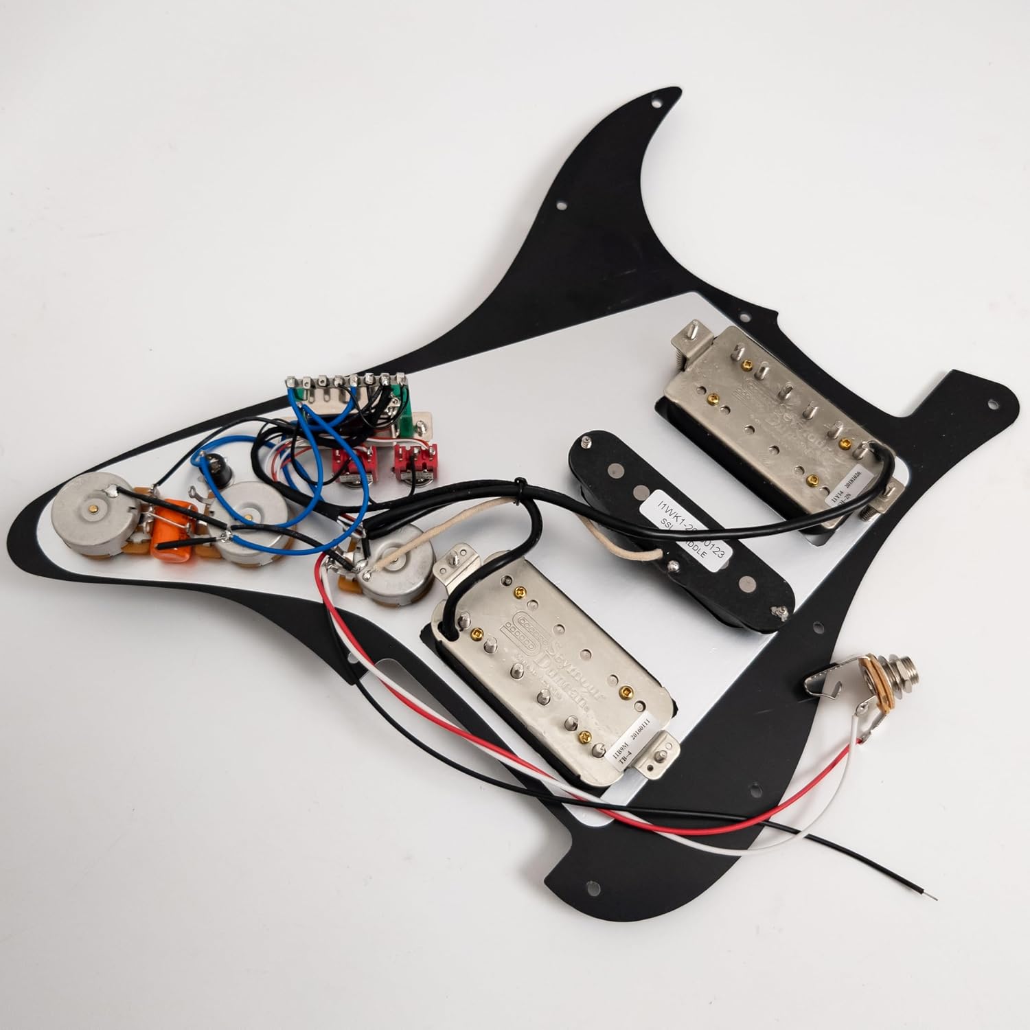 Guitar Prewired Loaded Pickguard for ST Alnico 5 Humbucker Pickups Set with 2 Coil Split Push-Pull Switches & Boost – Prewired Upgrade Harness for USA/Mexico Strat Guitars (Black)