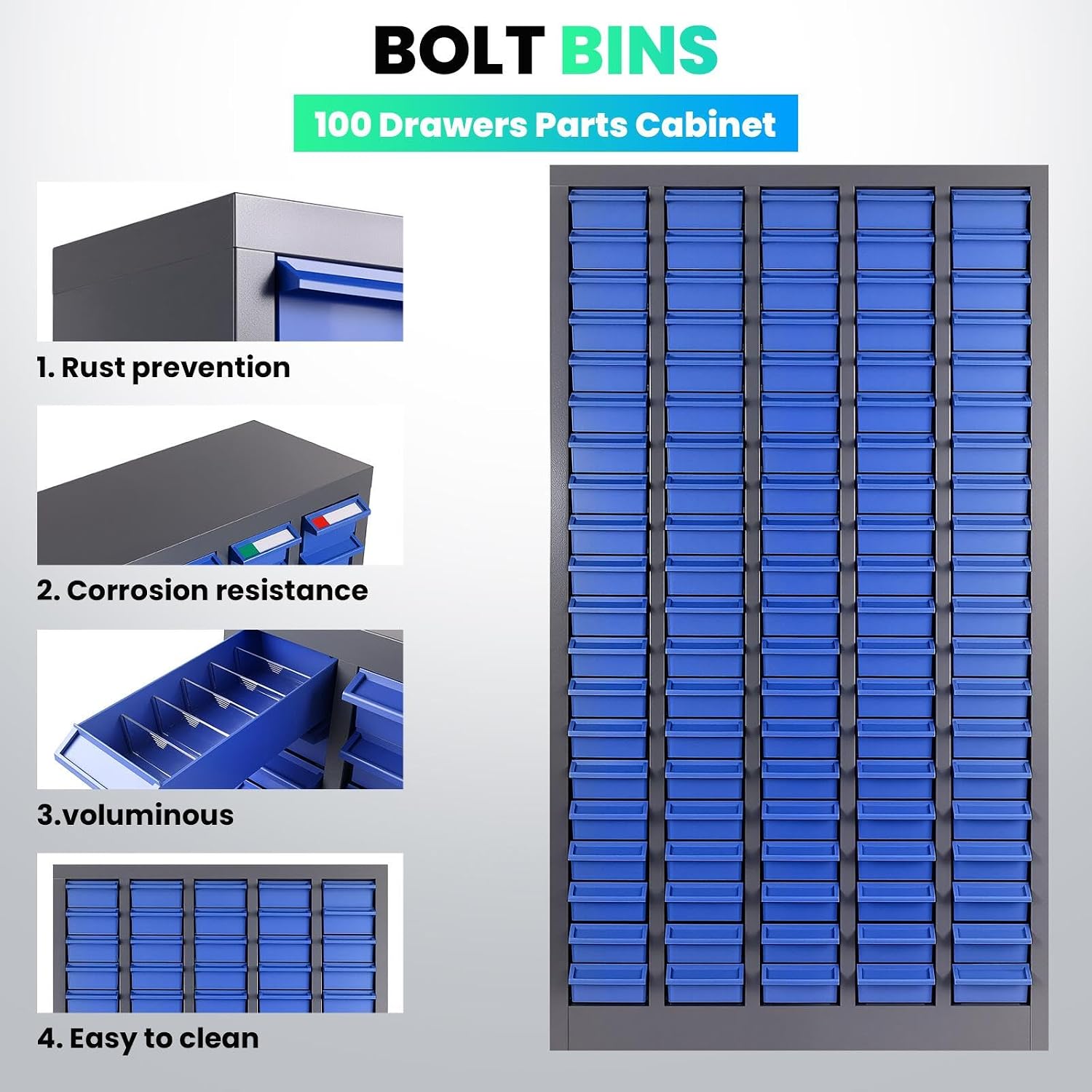 Parts Cabinet-100 Drawers ABS Material & Alloy Steel Nuts and Bolts Organizers and Storage, Shelves with Label Stickers Parts Organizer for Small Items Hardware Organization Tool Storage Cabinet