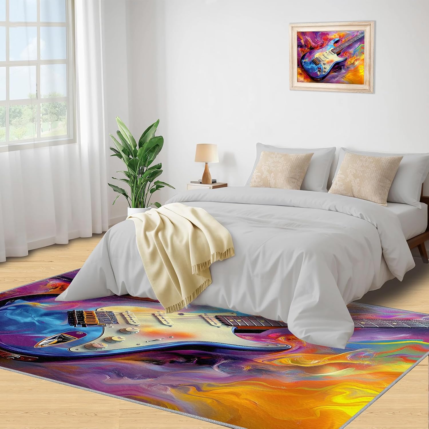 Guitar Rugs for Music Room - Music Rug, 6x8 Rug, Boys Musical Washable Rugs for Living Room Bedroom, Colorful Abstract Area Rug, Rock and Roll Carpet - Home Decor, Electric Guitars Gifts for Men