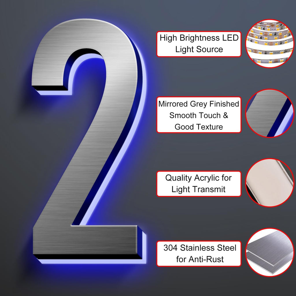 LED House Numbers, Modern Illuminated House Address Numbers For Outside, Lighted House Numbers Signs, Waterproof Backlit LED Address Numbers For House,16 Inch/400mm,4