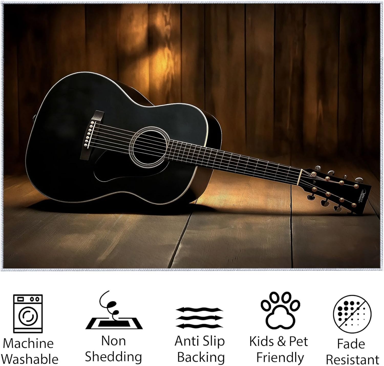 6x9 ft Area Rugs for Living Room, Musical Elements Guitar Kid & Pet Friendly Non Shedding Living Room Area Rugs, Musical Elements Washable Non Slip Soft Low Pile Print Carpet