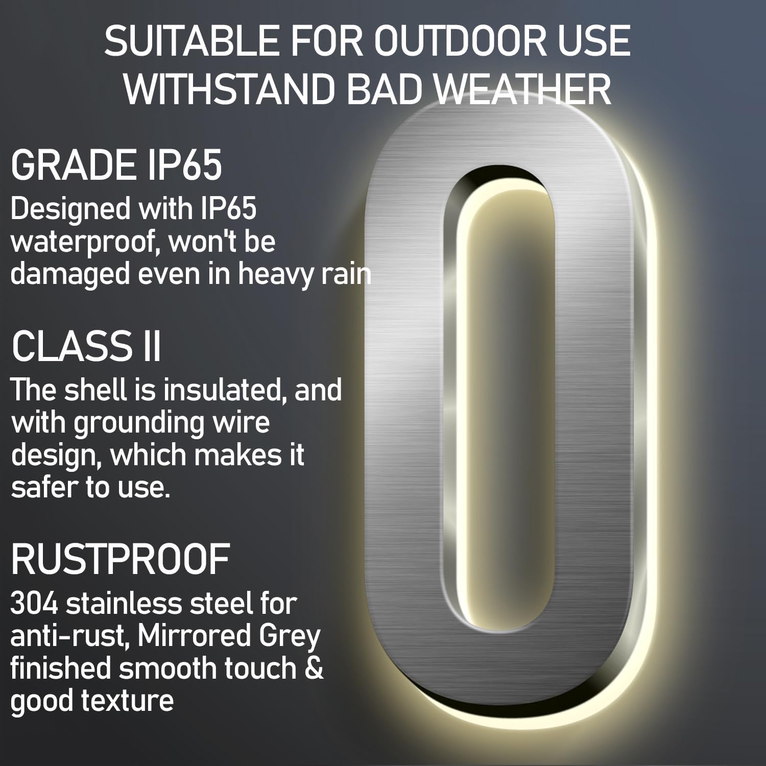 Backlit LED Illuminated Home Address Numbers, Up-Scale Modern Look, Stainless Steel Hand-Polished Waterproof For House Address Signs, Lighted House Numbers For Outside,16 Inch/400mm,8