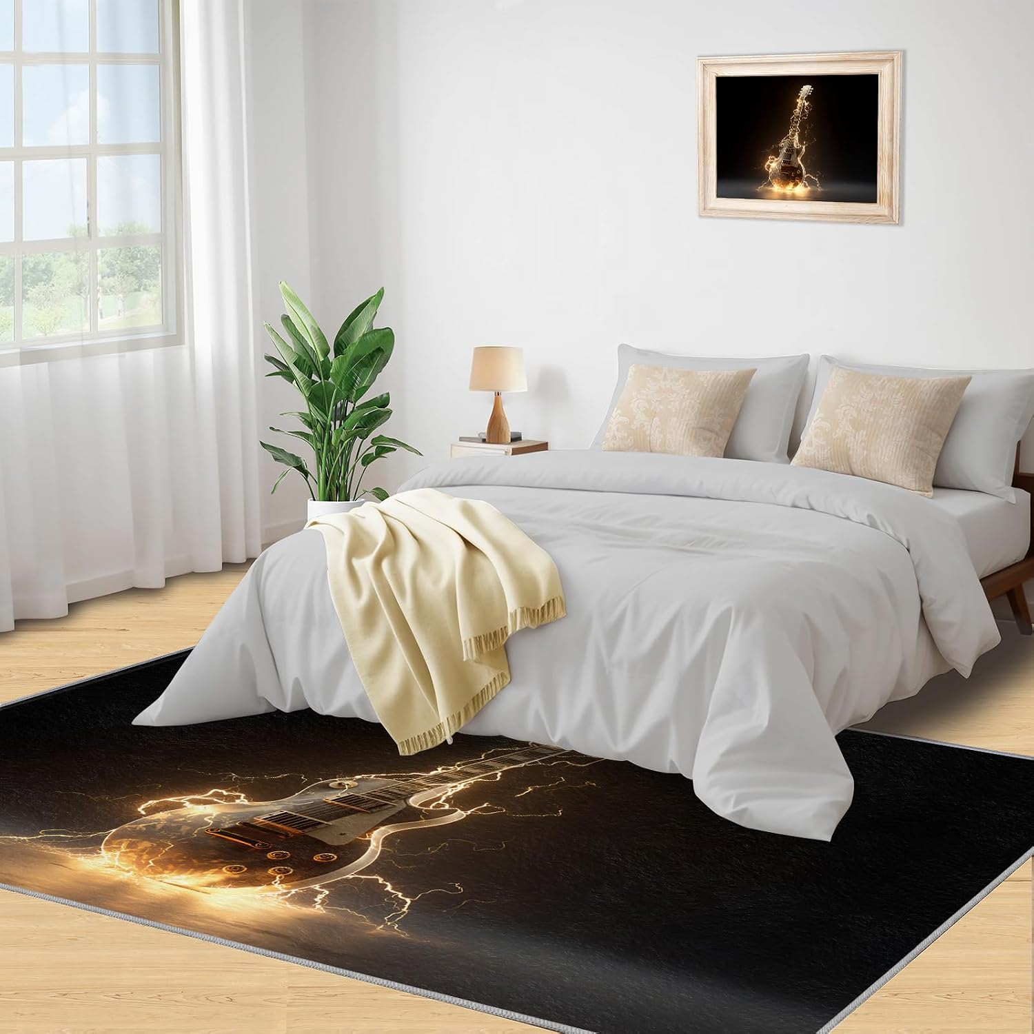 Music Guitar Rug for Bedroom - Music Area Rug - Guitar Lover Rugs for Living Room, Non-Slip Low Pile Carpet for Classroom Recording Studio Band 6x8ft