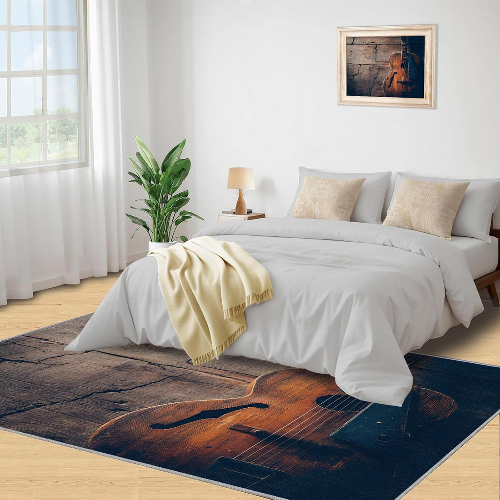 Cool Guitar Area Rug - Guitar Kids Rugs - Music Lover Rug for Bedroom, Indoor Machine Washable Carpet for Music Classroom Studio Band 6x8ft