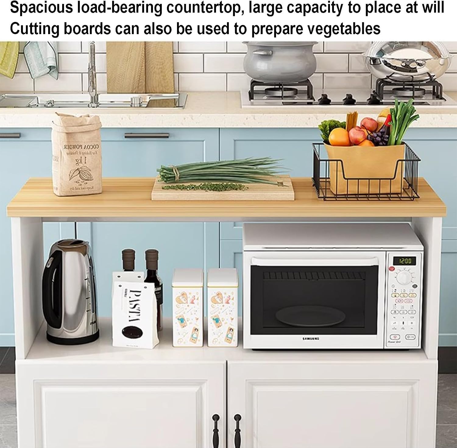 Kitchen Organizer Shelf, Heavy Duty Oven Stand Free Standing Kitchen Storage Shelf Rack Kitchen Baker's Rack with Storage (White 70x40x80cm)