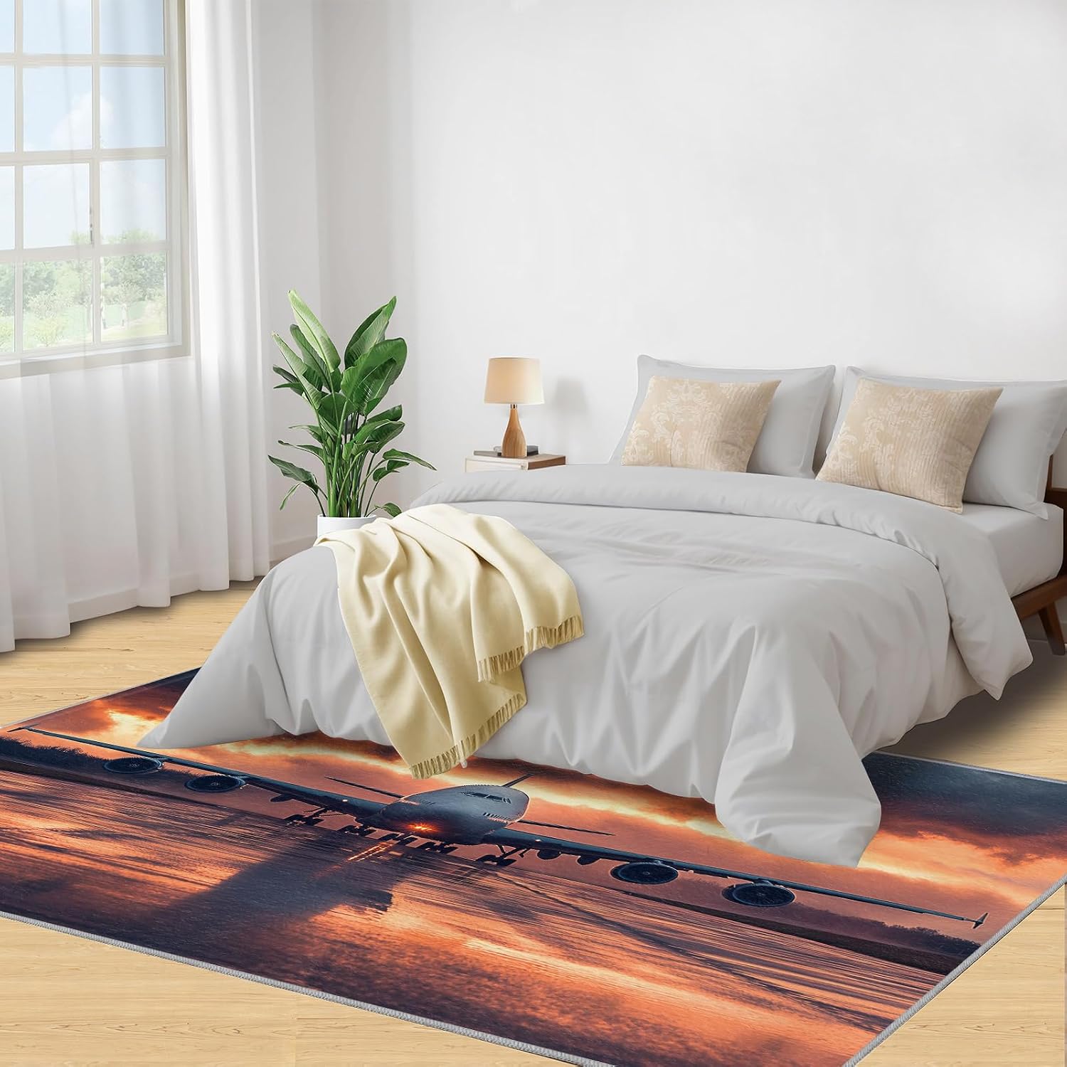 6x8 Airplane Area Rug - Passenger Runway Large Rugs for Living Room, Airplane Realistic Carpet Area Rug for Girls Bedroom Kids Room Basement Office Classroom