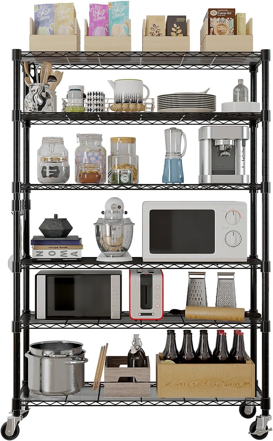 6-Tier Shelving Metal Storage Rack Adjustable Shelves,Standing Storage Shelf Units for Laundry Bathroom Kitchen Pantry Closet (Black 46.06''D × 17.72''W × 81.89''H)
