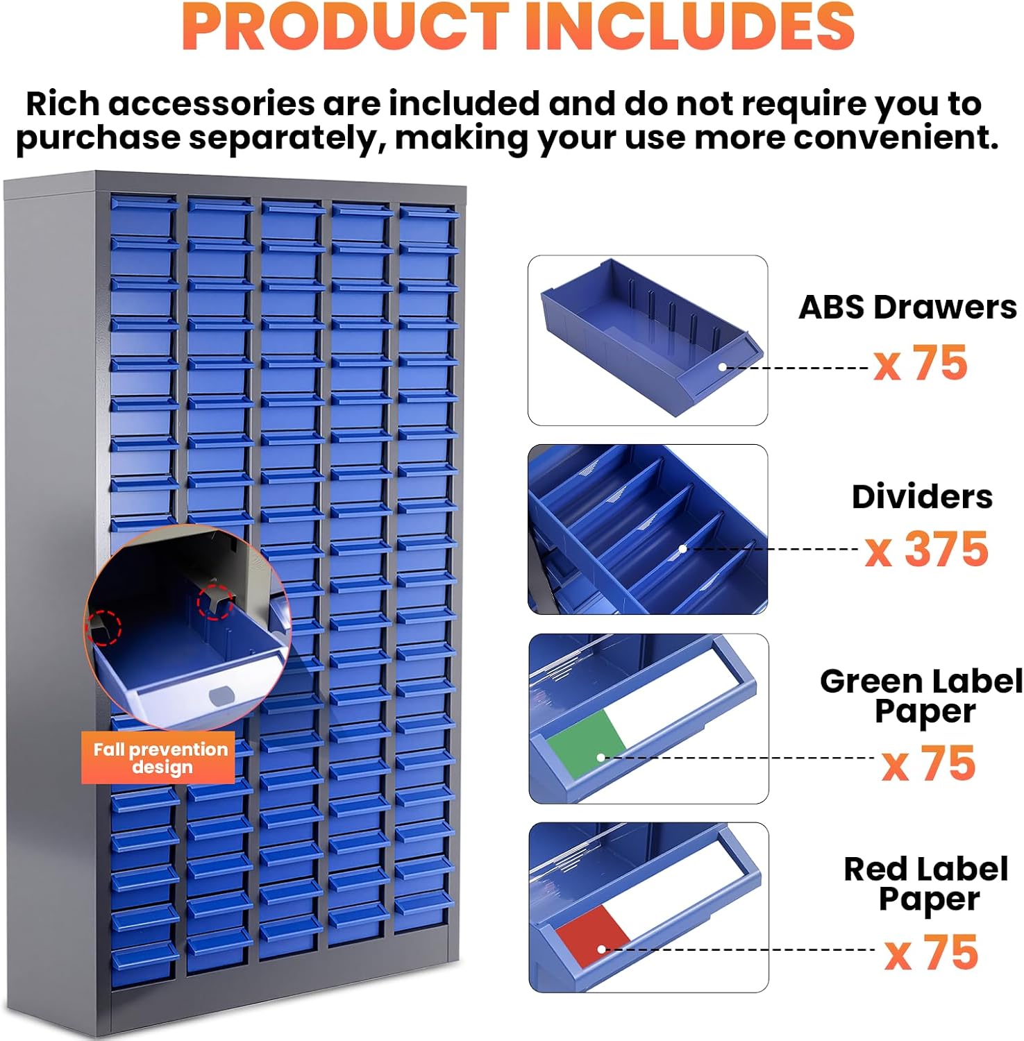 75 Drawers - Part Cabinet, Shelves & Label Stickers - Bolt and Nut Organizer Bolt Bin Cabinets, Durable Steel Tool Storage Cabinet for Garage/Workshop Small Parts/Hardware Organization