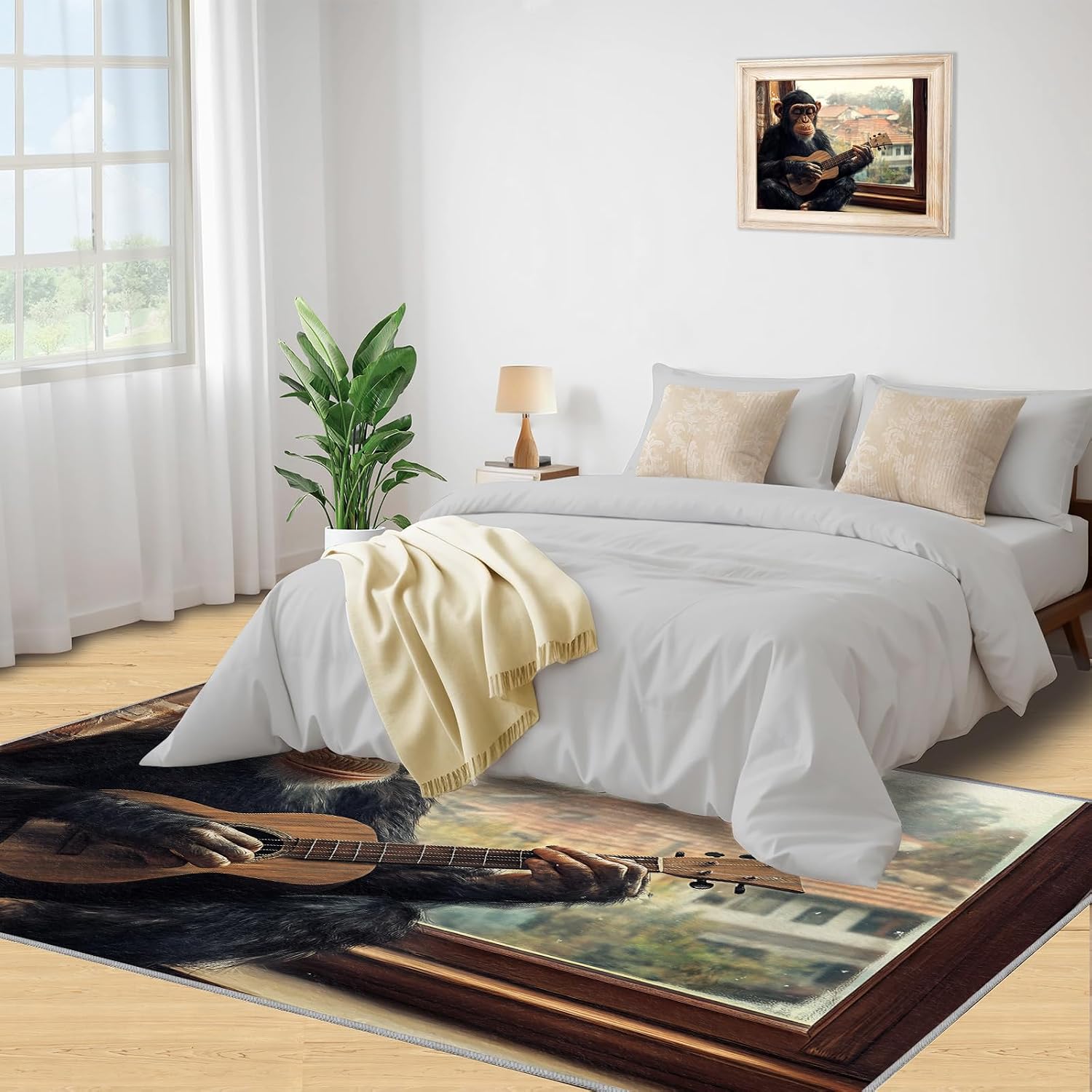 8x10 Chimp Area Rugs - Chimpanzee Rugs for Living Room, Guitar Chimpanzee Modern Boy Nursery Rug Soft Washable for Classroom Office Bedroom Kids Room