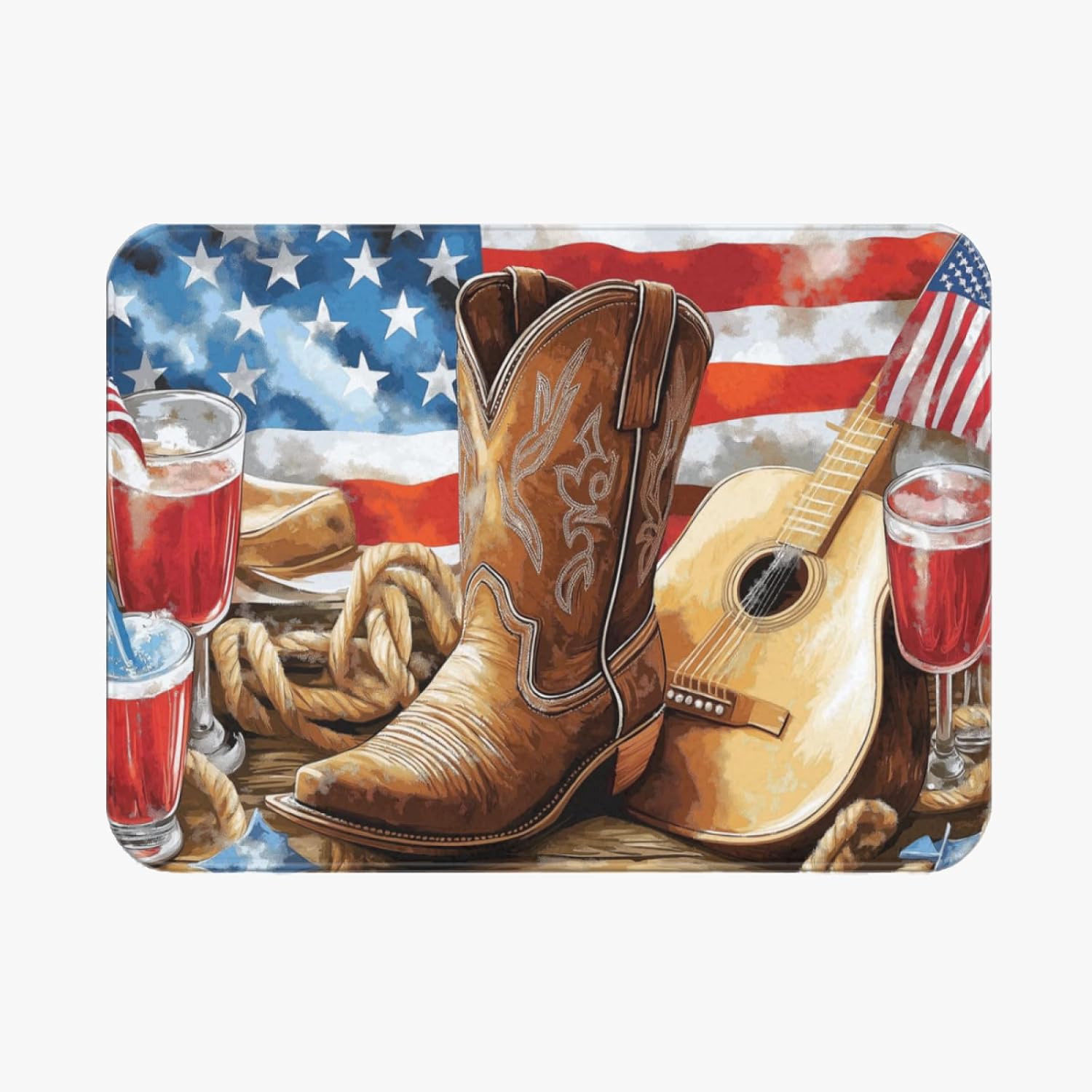Music Guitar Area Rug 6 ft x 8 ft Exotic Tribal Cowboy Boots Decorative Rug for Kids Teens Adults Musical Notes for Living Room Bedroom Southwest Style Decorative
