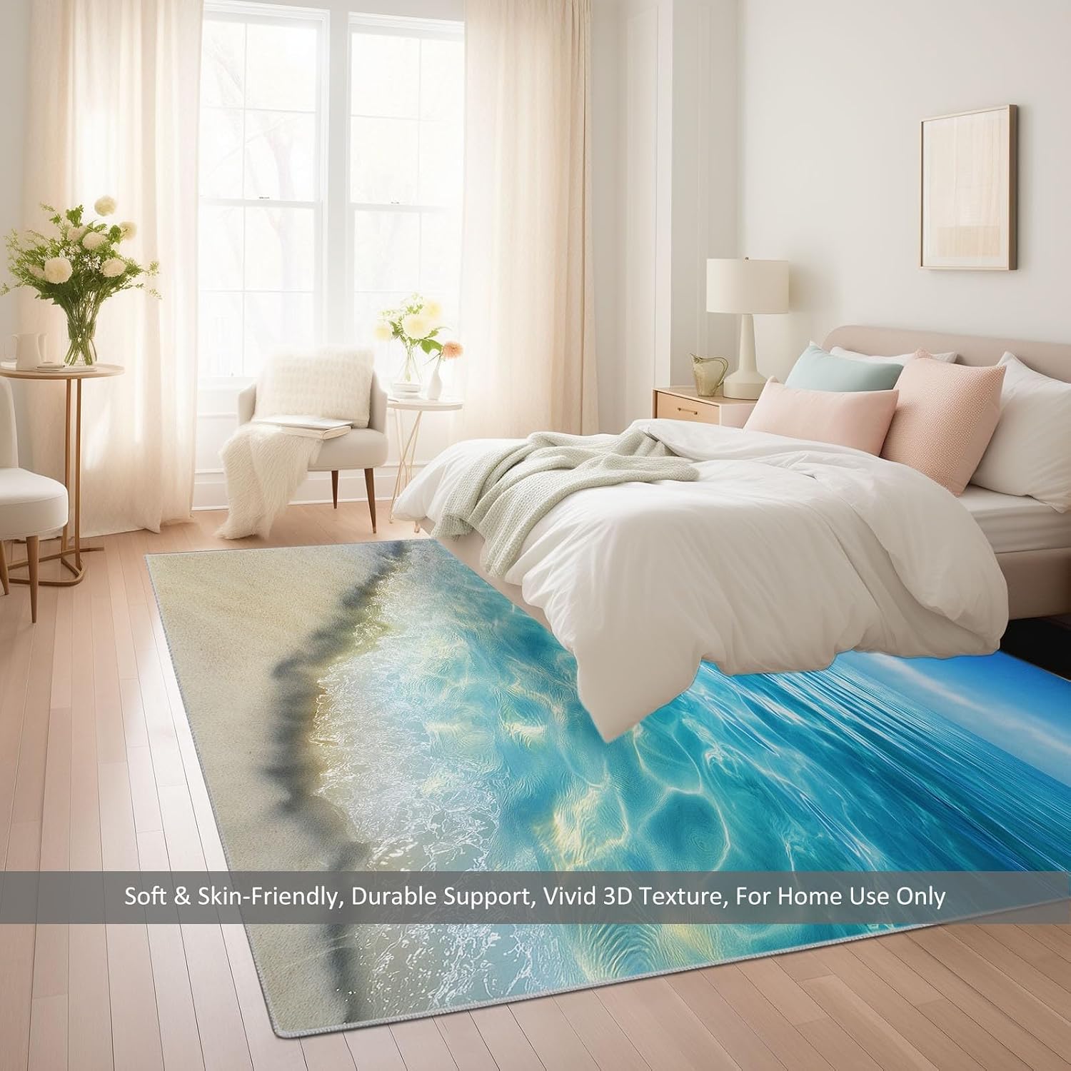 Washable Non-Slip Area Rug 5 x 7 ft, Ocean Beach Sunlight Print Washable Rugs for Living Room - Soft Nature Photography Low Pile Carpet for Bedroom Bedside Dining Room Nursery