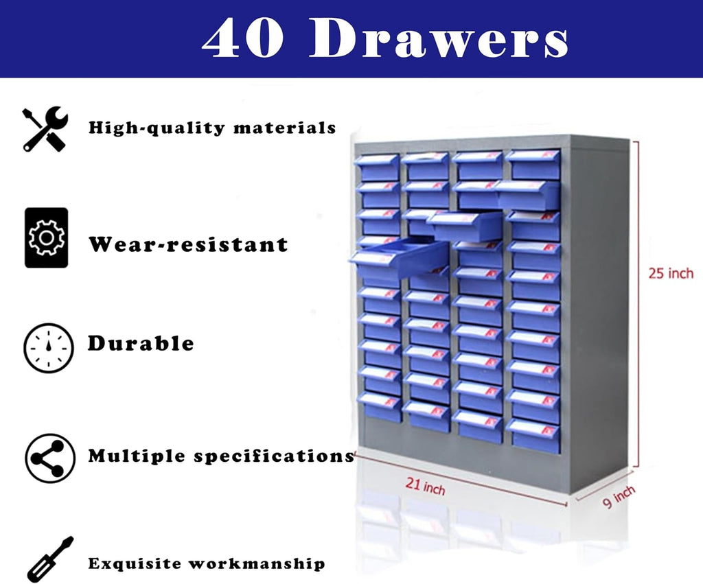 40 Drawer Storage Parts Cabinet Garage Organizer for Bolt Nut Storage Steel ABS/PS Material Drawer Size 7.6 * 3.8 * 1.85 Inch