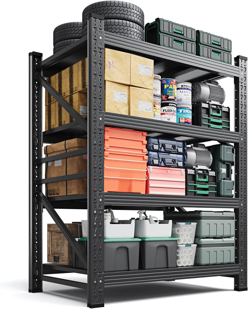 Letaya 2000LBS Storage Shelves Heavy Duty,60' H Garage Shelving Units, 4 Tier Adjustable Utility Rack Shelf,Large Metal Industrial Shelves,for Shop,Warehouse,Basement,Black (40' W x 20' D x 60' H)