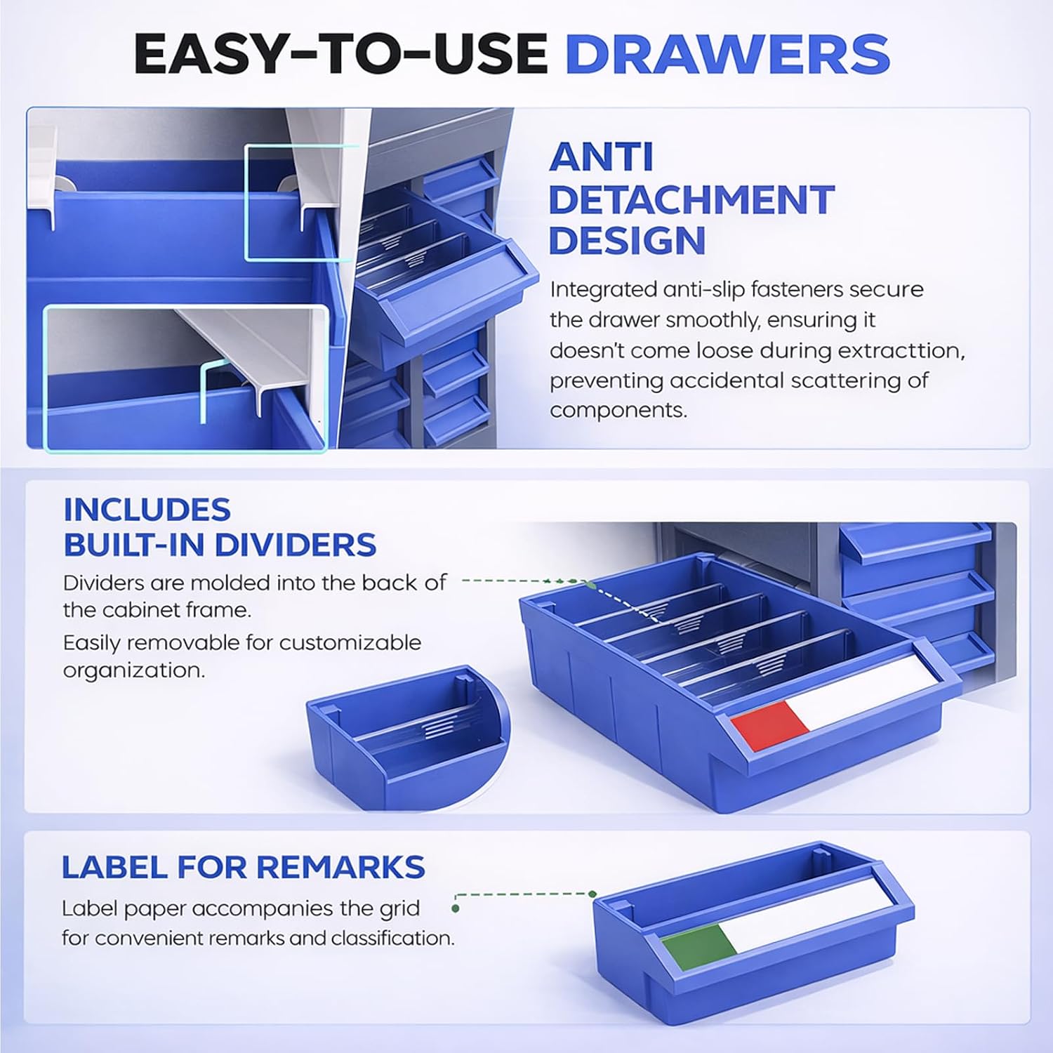 100 Drawers Parts Cabinet, Alloy Steel Tool Storage with Dividers, Nut and Bolt Organizer 25.8''L× 8.66''W×46''H, 44.5lbs Capacity for Tool Harware and Workshop, Blue