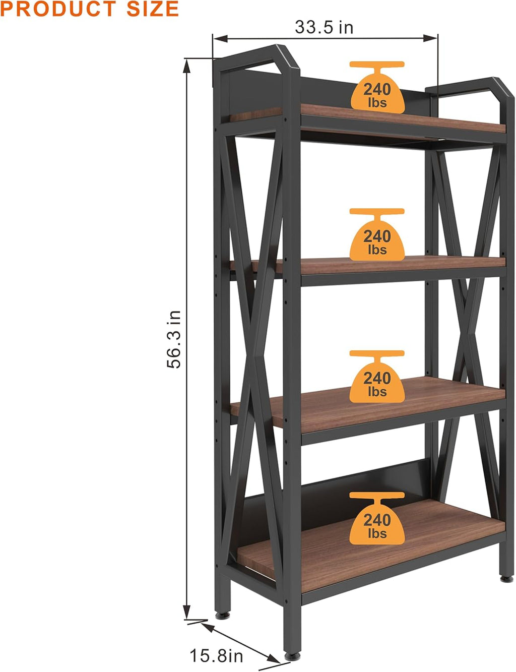 56.30'' Bakers Rack 4 Level Storage Shelves Metal and Wooden Kitchen Shelves, Kitchen Organizers and Storage, for Garage, Bathroom, Closet,33.50'' Length