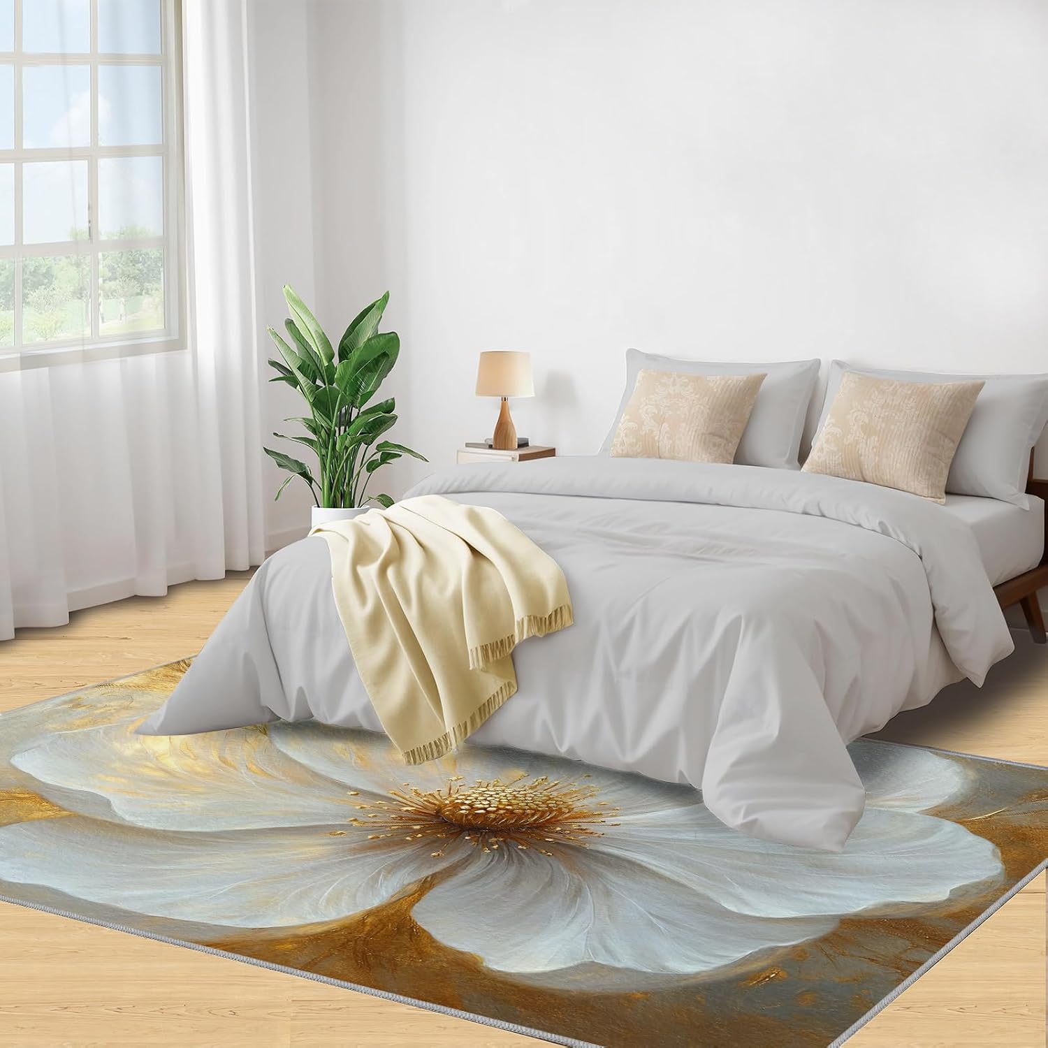 Dreamy Florals Area Rug 6x8 - Modern Florals Large Rugs for Living Room, Elegant Flowers Carpet Area Rug for Girls Bedroom Kids Room Basement Office Classroom