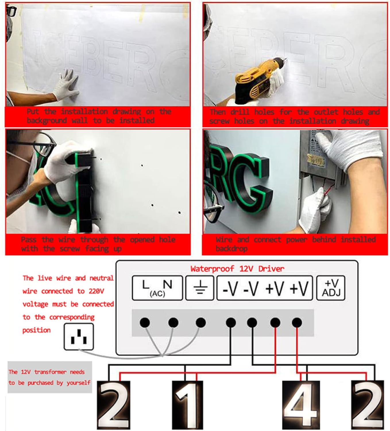 14' Illuminated House Numbers, Backlit LED Home Address Number, Stainless Steel Hand-Polished For Lighted House Address Signs For Outside,G