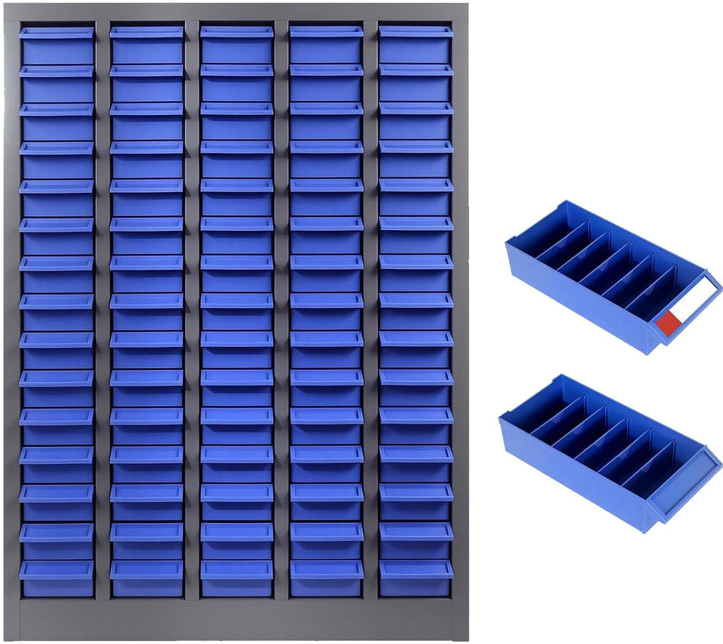 75 Drawers Parts Storage Organizer with Labels, ABS Material Nut and Bolt Organizer, Heavy Duty Steel Frame Parts Cabinet, Easy to Clean, Parts Bins Organizers for Shop, Factory (75 Drawers)