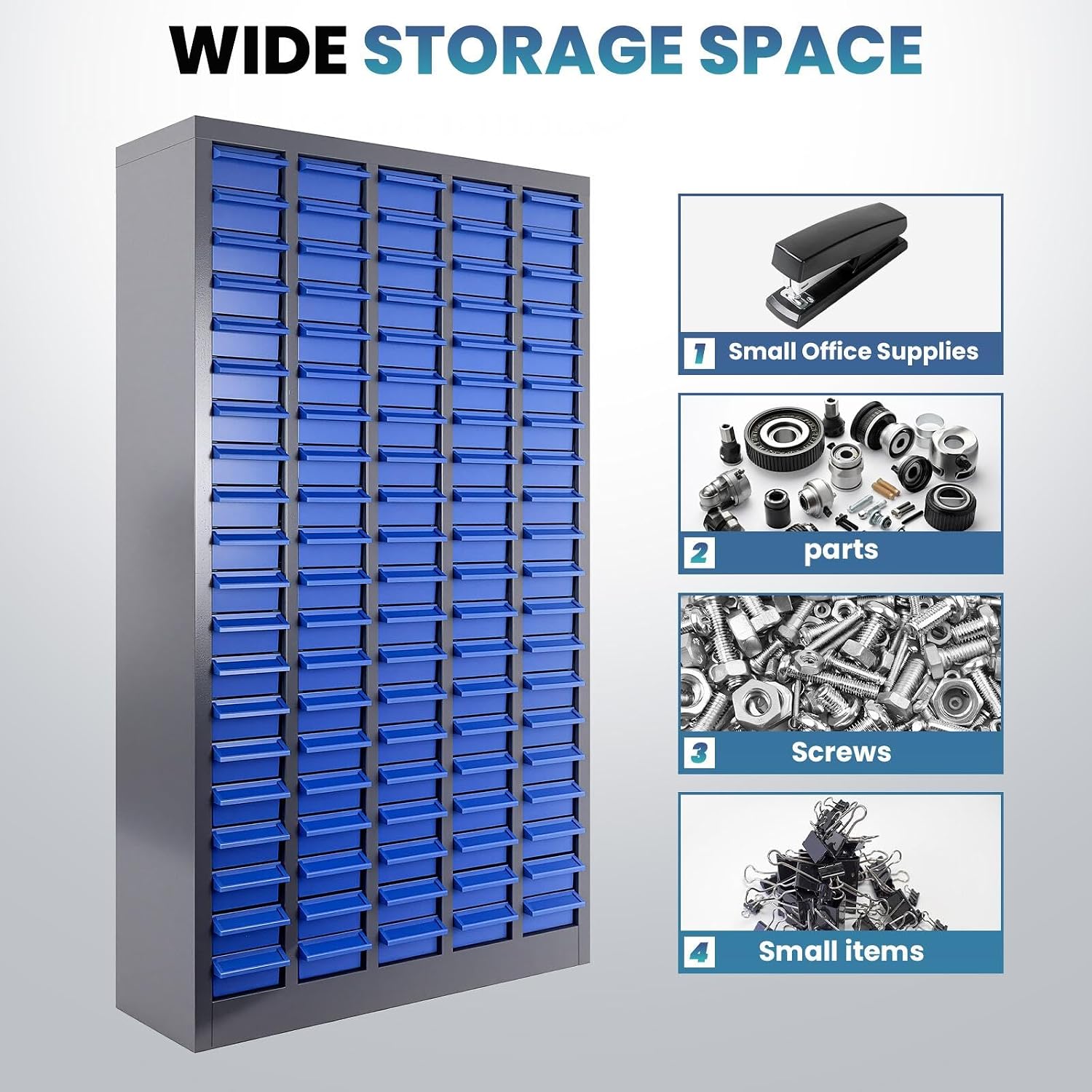 Parts Organizer Cabinet: 920LB Capacity Nut and Bolt Organizer with Label System, Non-Slip Base Heavy-Duty Bolt Bin for Garage, Workshop or Office Tool Storage, 26x9x46 Inch (100 Drawers)