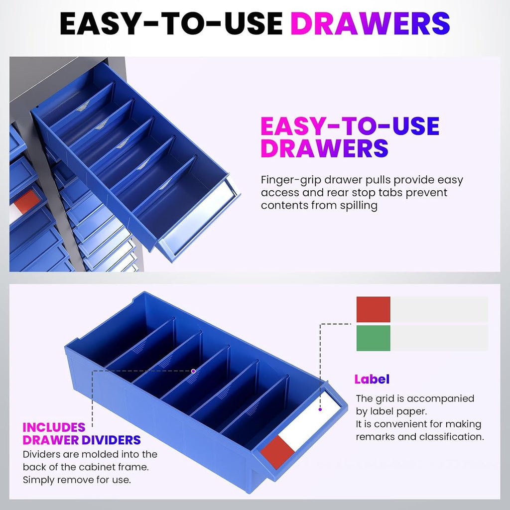 Nut and Bolt Storage Cabinet with ABS Drawer,Steel Small Parts Storage Organizer,36' H X 9' D X26 W Screw Organization for Garage Hardware,Nails,Fastener,Bolts,Nuts,and More (75 ABS Drawers)