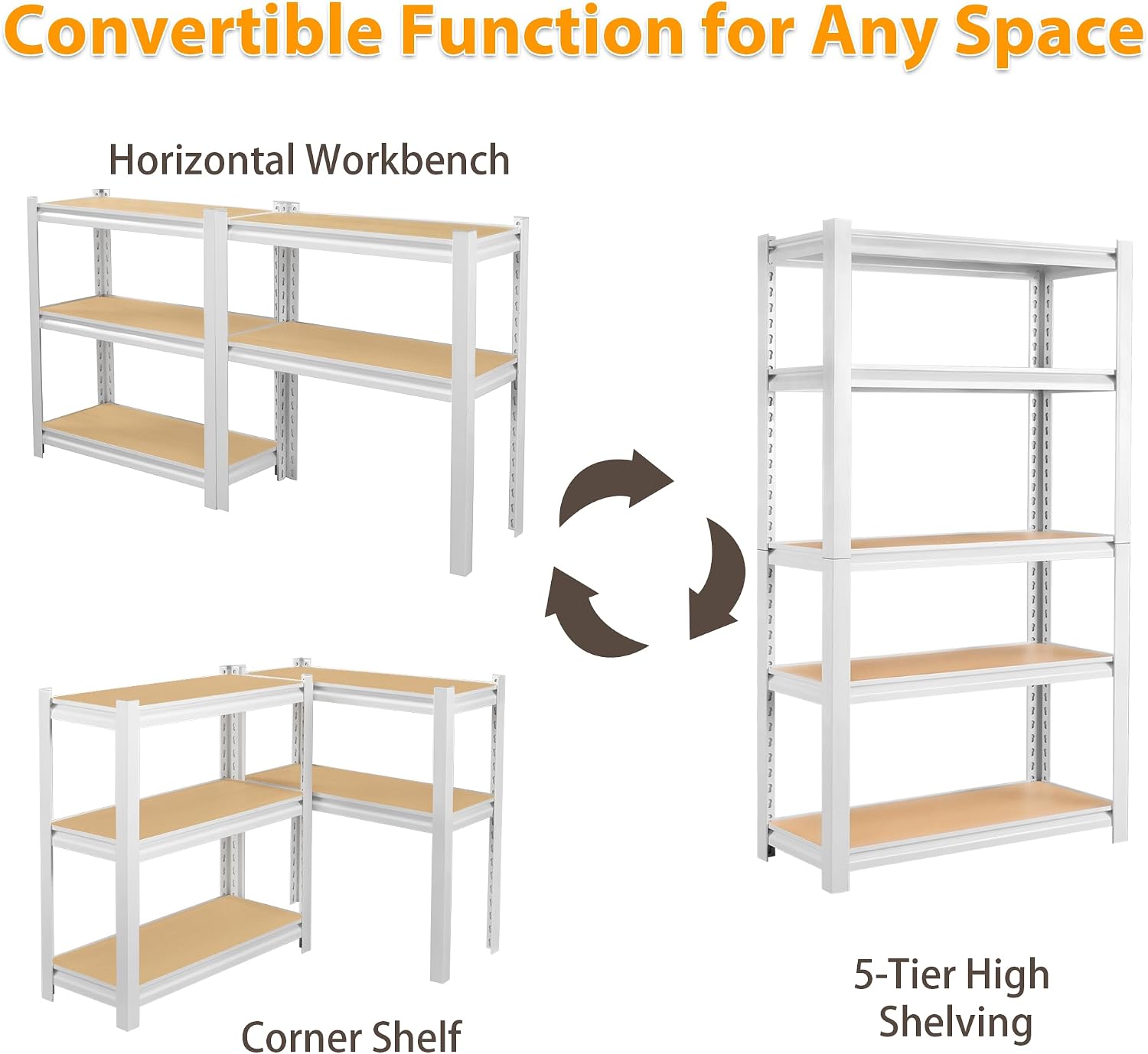 5 Tier White Storage Shelves - Adjustable Pantry Shelves Metal Closet Shelf, Heavy Duty Shelving Unit Utility Rack Organizer for Kitchen Closet Pantry Garage, 28' W x 12' D x 59' H, Set of 2