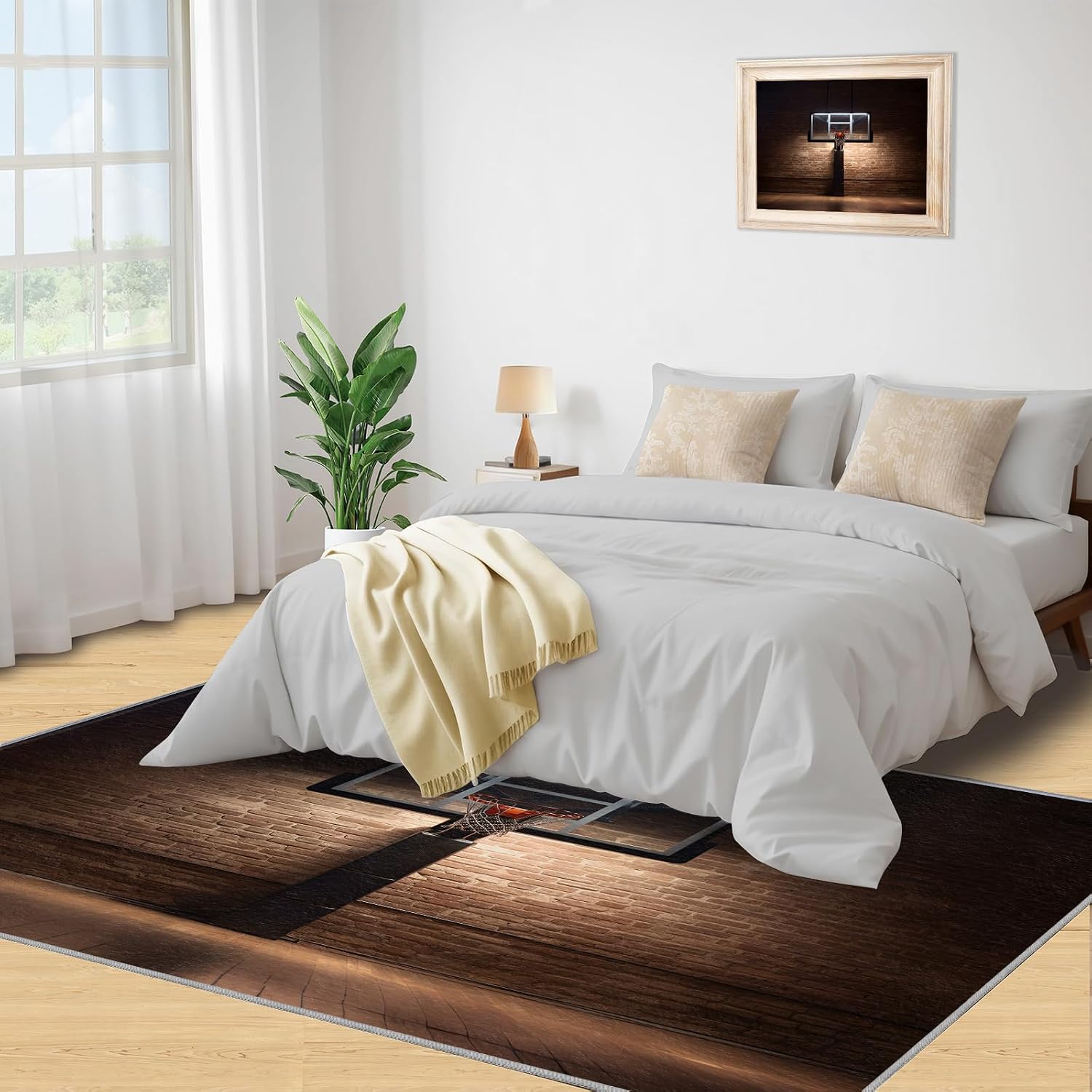 Area Rug 6x8ft, Basketball Court Rug, Basketball Sports Theme Living Room Rugs, Ultra Soft Non Slip Machine Washable Easy Care Carpet for Bedroom Study Office Apartment Room