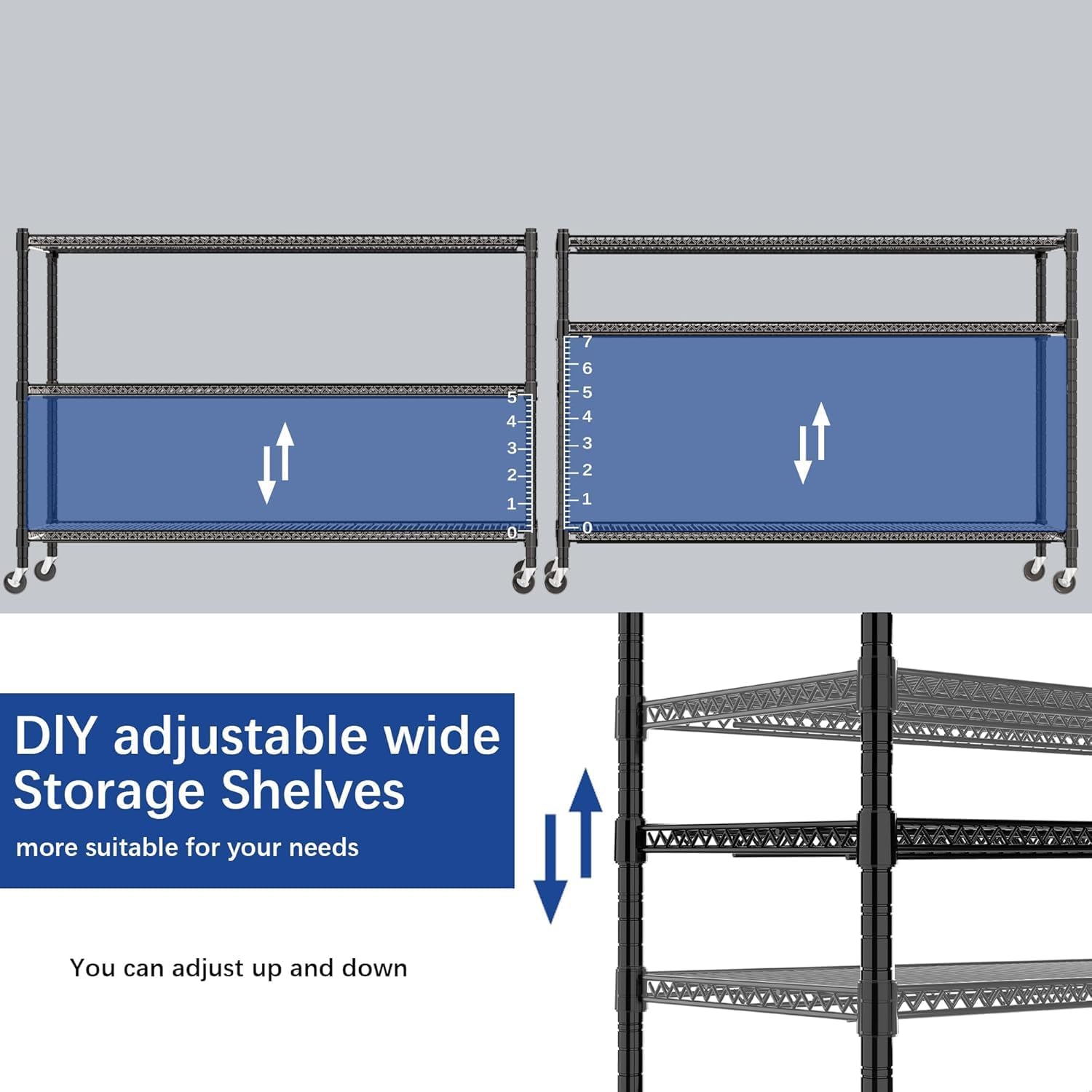 4-Tier Shelving Metal Storage Rack Adjustable Shelves,Standing Storage Shelf Units for Laundry Bathroom Kitchen Pantry Closet (Black 59.06''D × 23.62''W × 75.59''H)