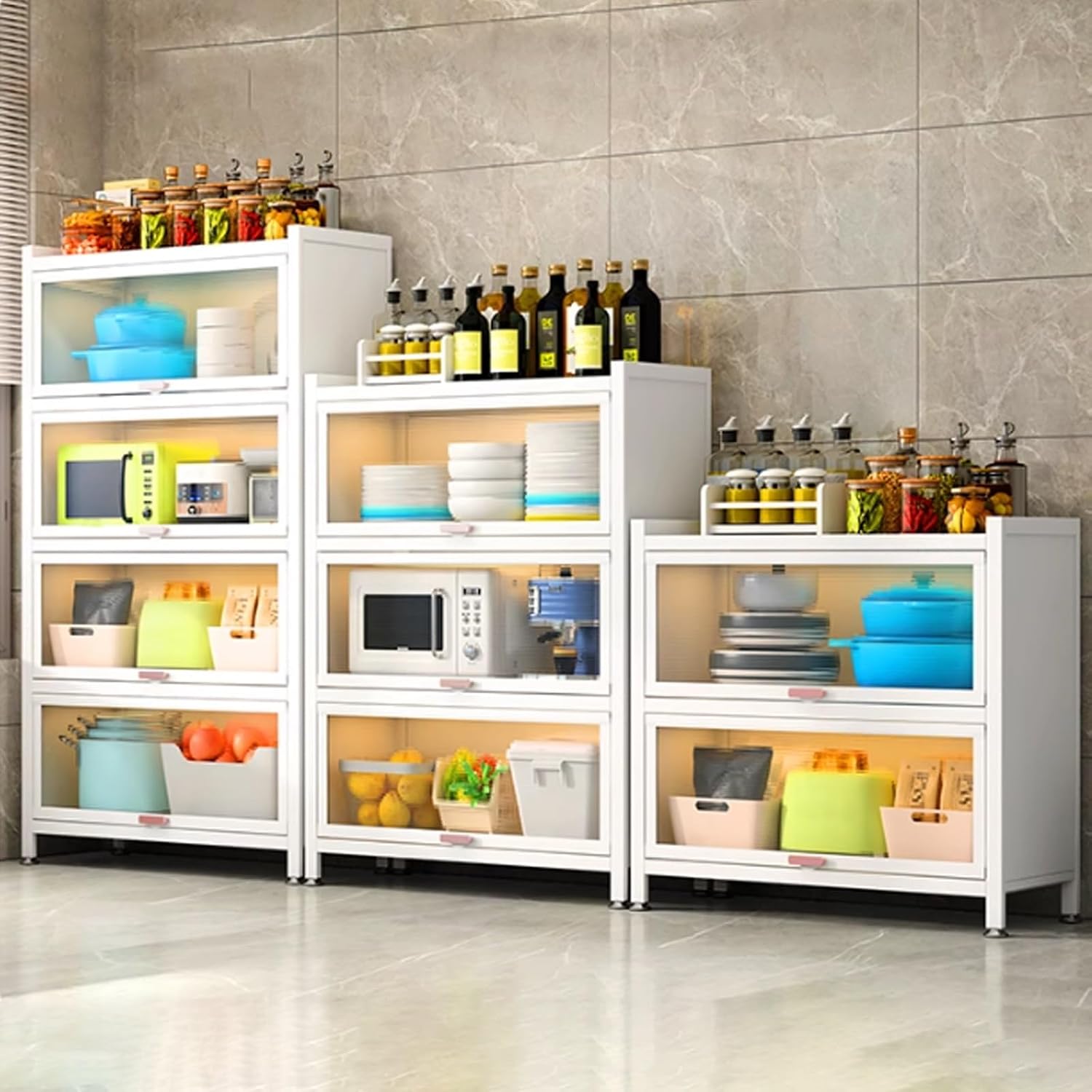 Bar Hutch, Bakers Rack with Flip Doors, Hutch for Kitchen Storage with Adjustable Feet for Living Room, Study, Bathroom