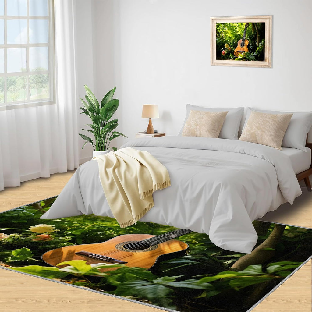Guitar Home Decor Area Rug - Cool Guitar Bedroom Rug - Music Lover Living Room Rugs - Non-Slip Low Pile Carpet for Kids Room Band Recording Studio 6x8ft