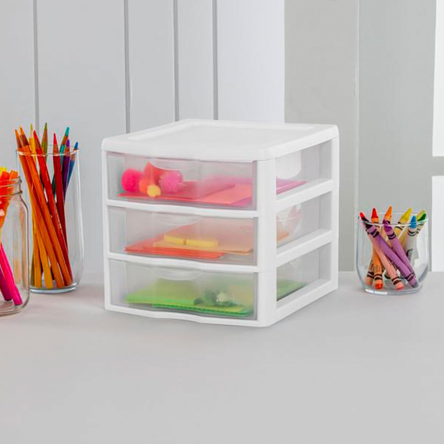 Sterilite 18-Pack Clearview 3-Drawer Cart, Small Plastic Storage Organizer Drawers, White - Organizing Drawer Containers for Bathroom, Closet, Kitchen, and Bedroom