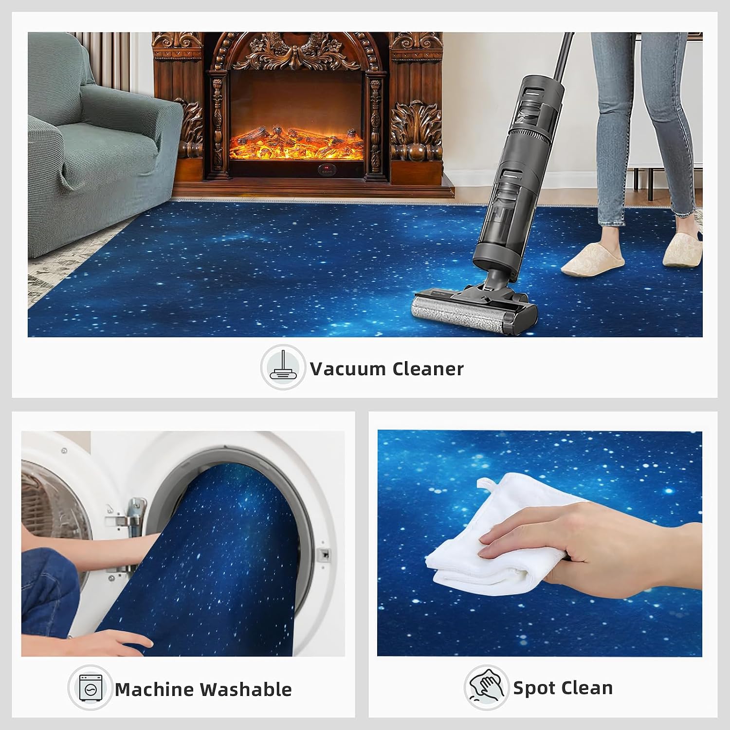 Blue Starry Sky Area Rug - Large Rug 6x8 - Stars Rugs for Living Room - Soft & Non Slip & Washable Rugs for Bedroom, Nebula Carpets for Dining Room Lounge Girls Room