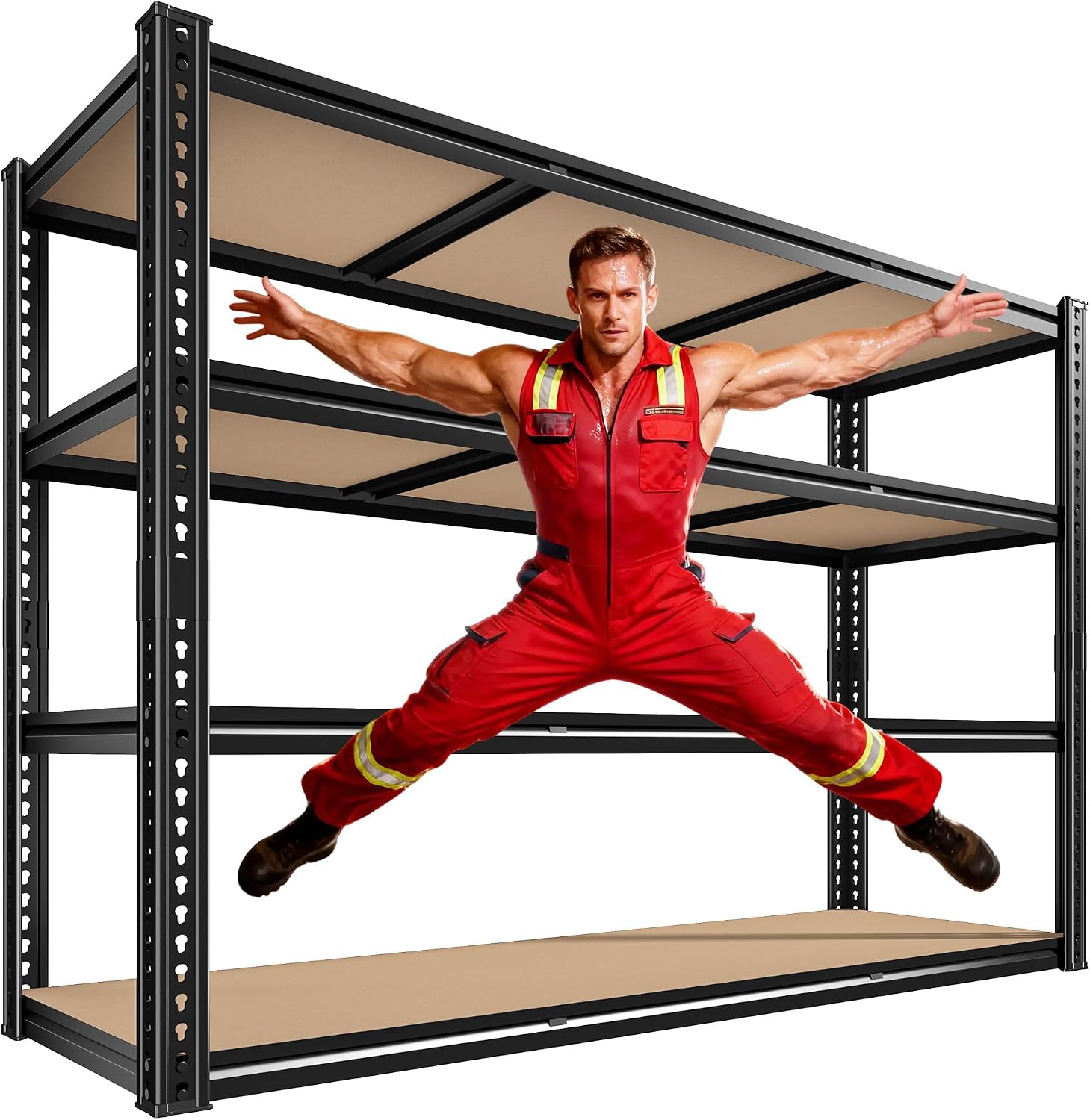 ROOMFAVE 60' W Garage Shelving Metal Shelving 2800LBS Storage Shelves Heavy Duty 4 Tier Adjustable Shelving Unit for Storage Rack Pantry Shelf Industrial Commercial,60' W x 18' D x 60' H