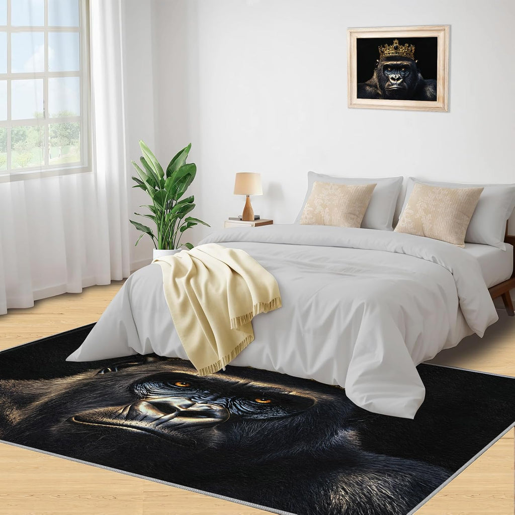 Gorillas Rug - 6x8 Rugs for Bedroom, King Gorillas Area Rug, Black Monkey Washable Rugs for Living Room, Non Slip Animal Indoor Carpet - Home Decor, Tropical Wildlife Gifts for Kids