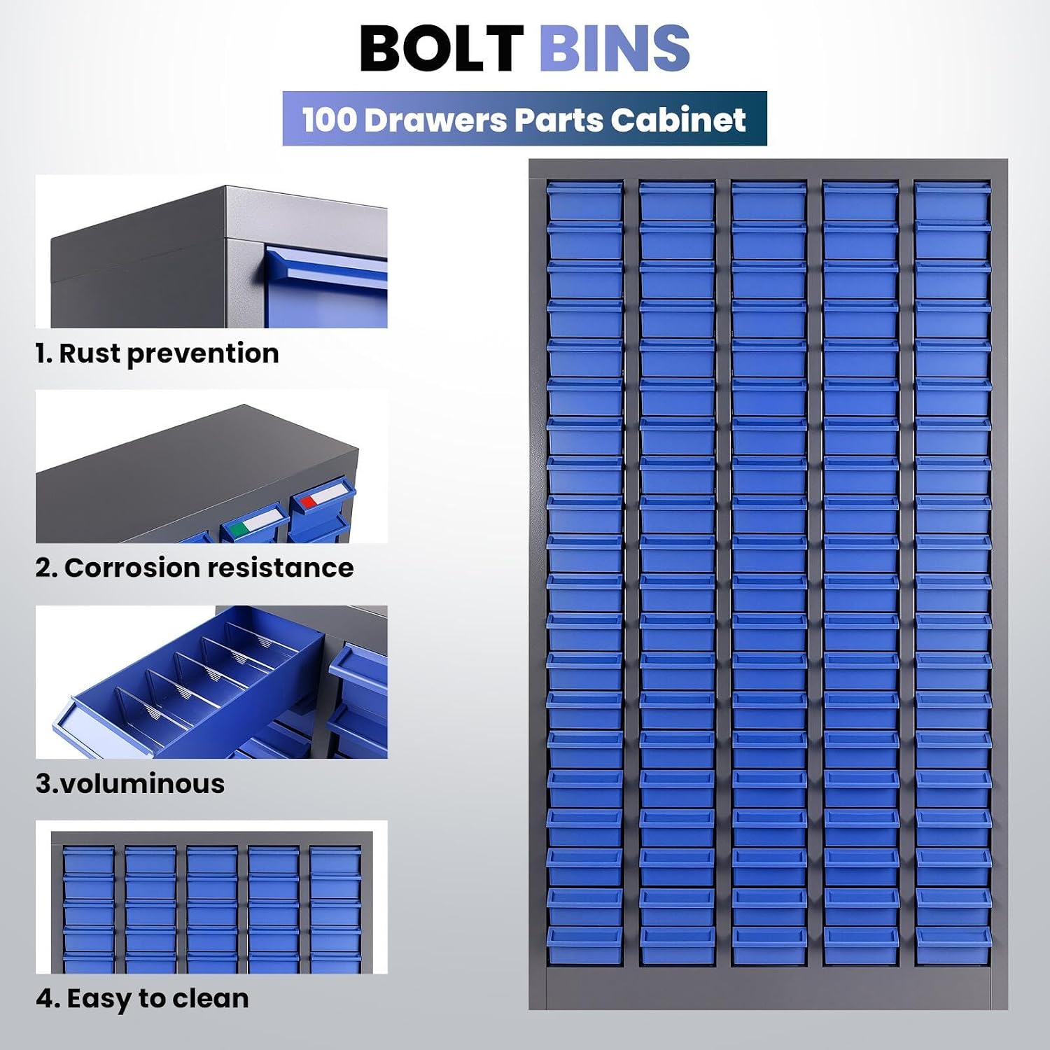 100 Drawers Parts Cabinet, Heavy Duty Bolt and Nut Organizer with Adjustable Dividers and Labels, Tool Storage Cabinet with ABS Drawer for Workshop, Garage