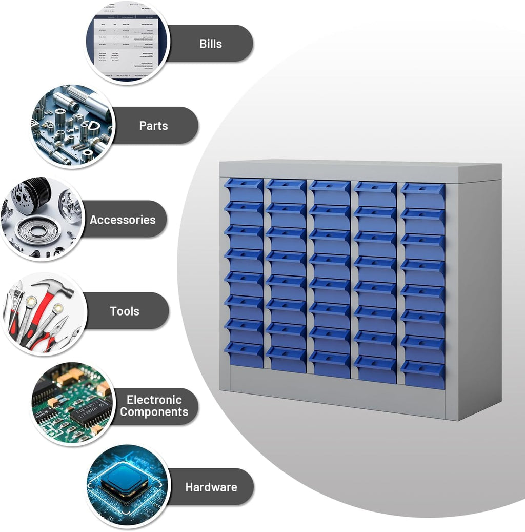 40 Drawer Bolt Bin, Nut and Bolt Organizer Cabinet with Metal Body & ABS Drawers, Heavy Duty Nuts and Bolts Organizer Storage for Garage Workshop Hardware Store, Includes Labels