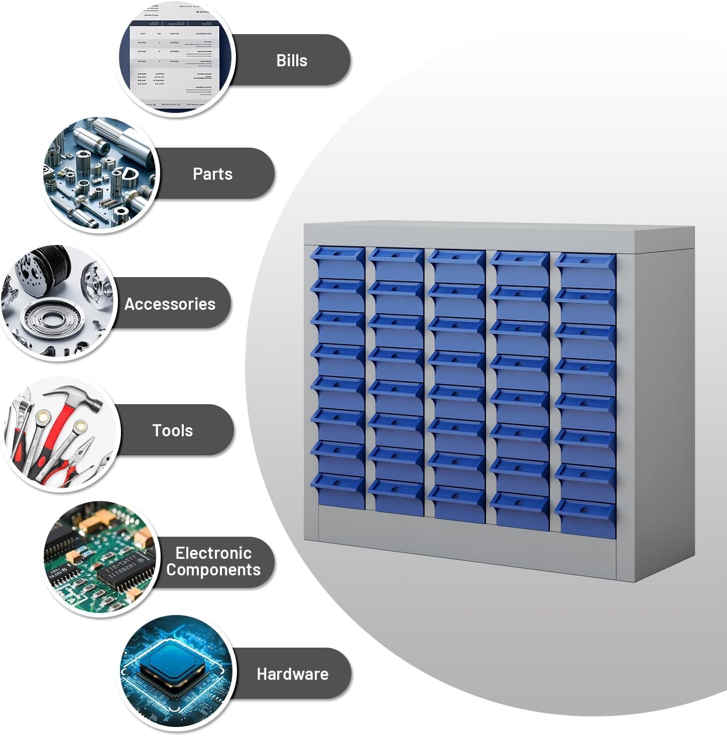 40 Drawer Bolt Bin, Nut and Bolt Organizer Cabinet with Metal Body & ABS Drawers, Heavy Duty Nuts and Bolts Organizer Storage for Garage Workshop Hardware Store, Includes Labels