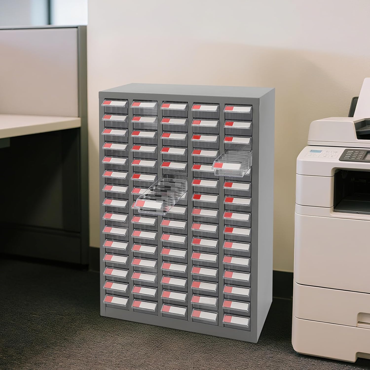 Cashewnuts 75 Drawers Parts Cabinet Large Bolt and Nut Tool Storage Cabinet with Drawer Metal Cabinet Organizer for Garage Office Warehouse (Grey)