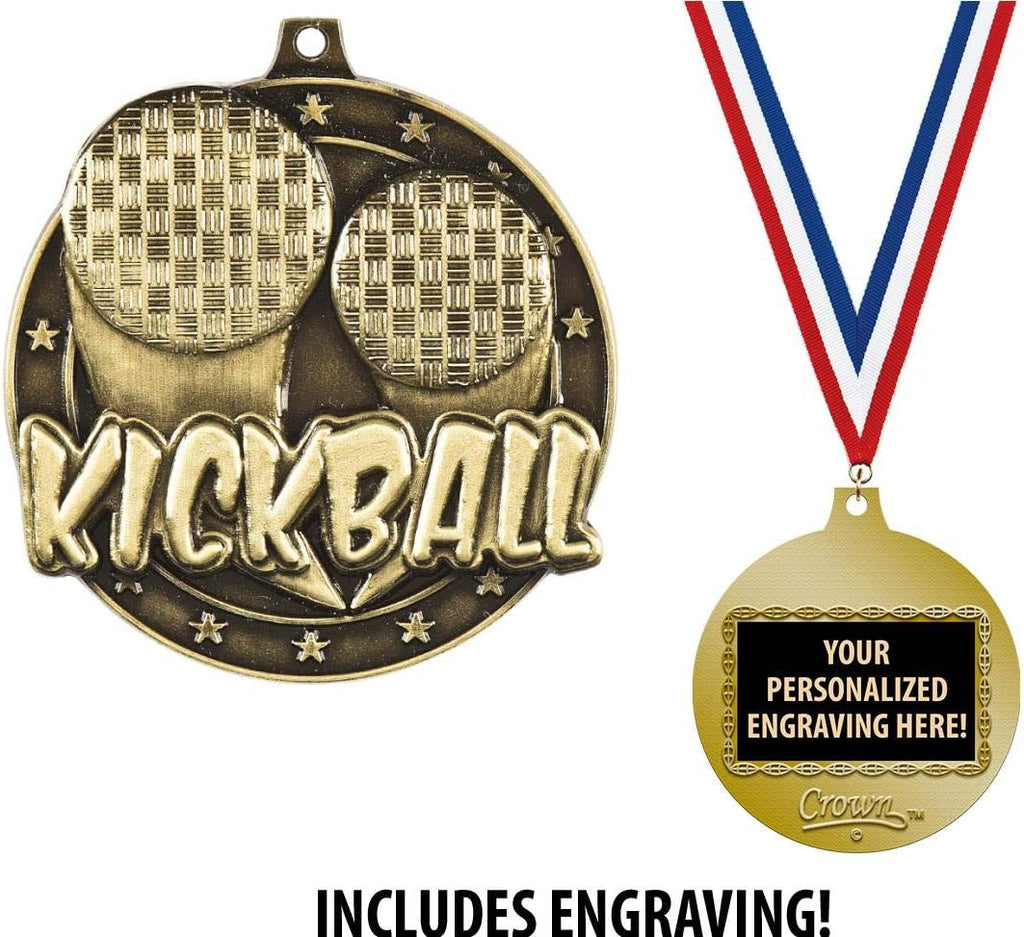 Kickball Medals, 2' Gold Kickball Medal Award with Free Custom Engraving
