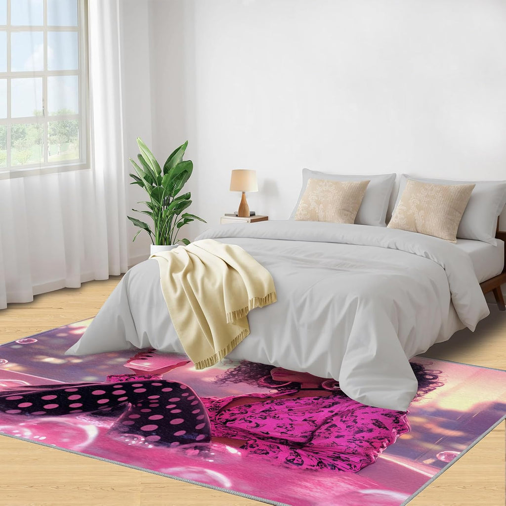 Fashion Girl Rug 6x8, Stylish Woman Area Rug, Bubble Bath Rugs for Living Room, Washable Rugs for Bedroom, Non Slip Low Pile Floor Mats