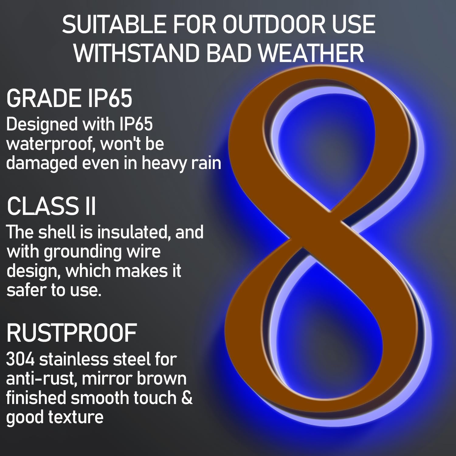 Backlit LED Illuminated House Numbers, Illuminated LED Home Address Numbers, Modern Address Signs For House, Stainless-Steel Lighted House Numbers For Outside,20 Inch/500mm,5