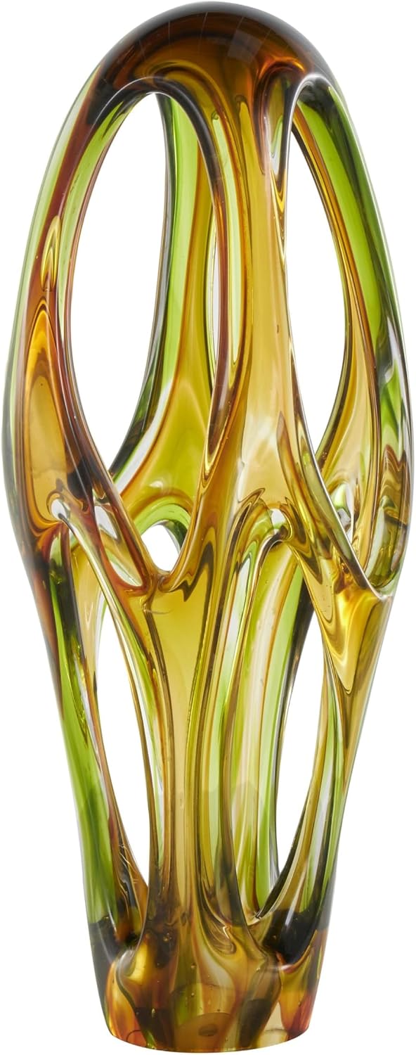 Deco 79 Glass Abstract Decorative Sculpture Ombre Cutout Home Decor Statue with Green Accents, Accent Figurine 6' x 9' x 21', Orange