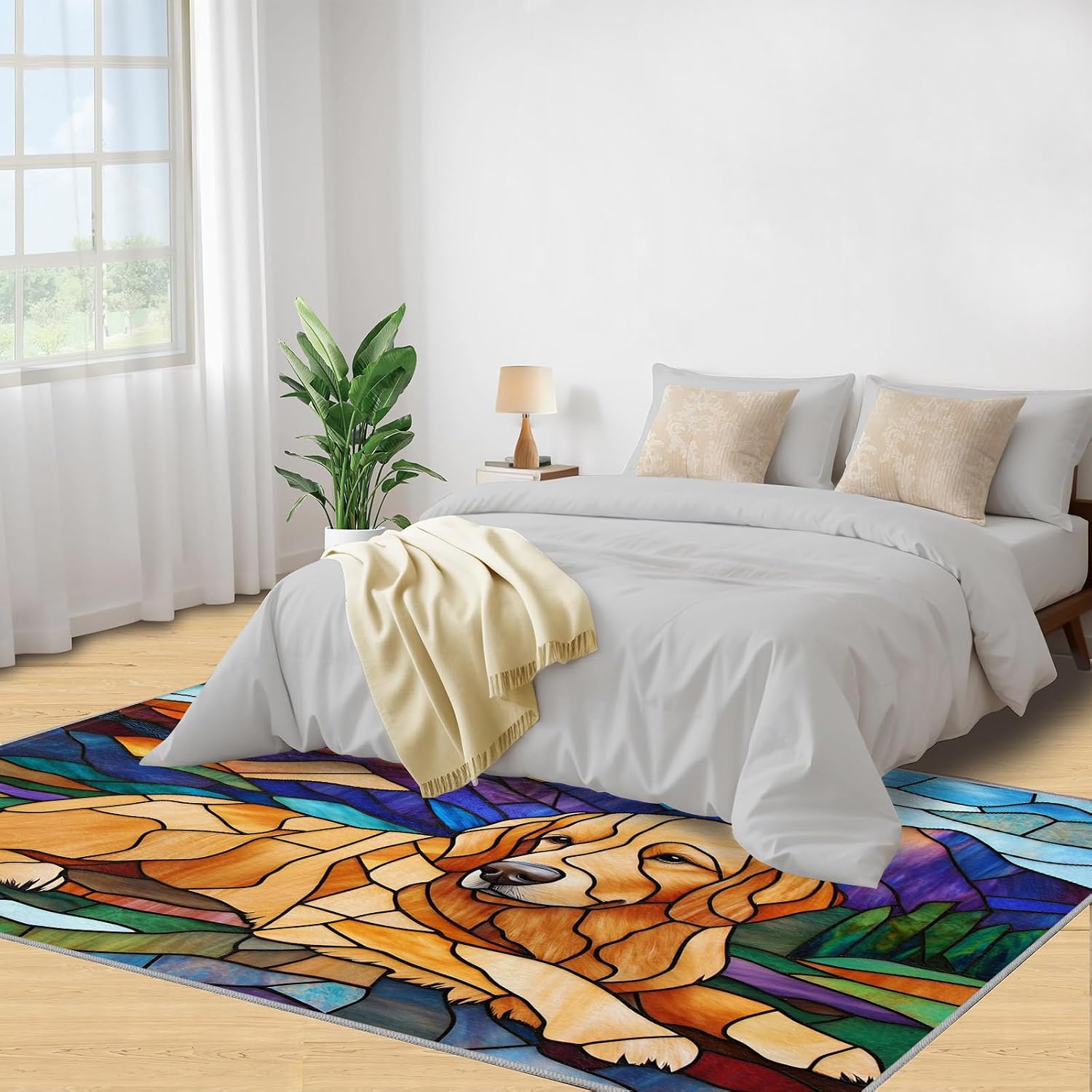 Golden Retriever Rug 6x8, Abstract Dog Rugs for Living Room, Oil Painting Dog Area Rug, Washable Rugs for Bedroom, Kitchen Dining Room Decor Carpet
