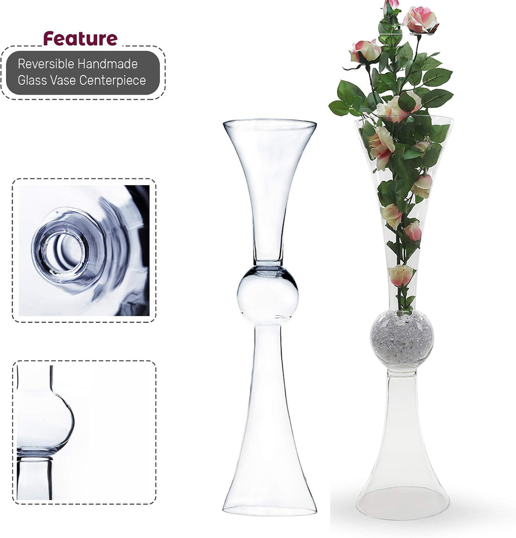 WGV Tall Trumpet Vase Bulk, Open 7.5', Height 30', Base 7.5', (Multiple Size/Color Choices) Clear Reversible Latour Floral Wedding Centerpiece Home Event Decor, 2 Pieces (VTV2130)