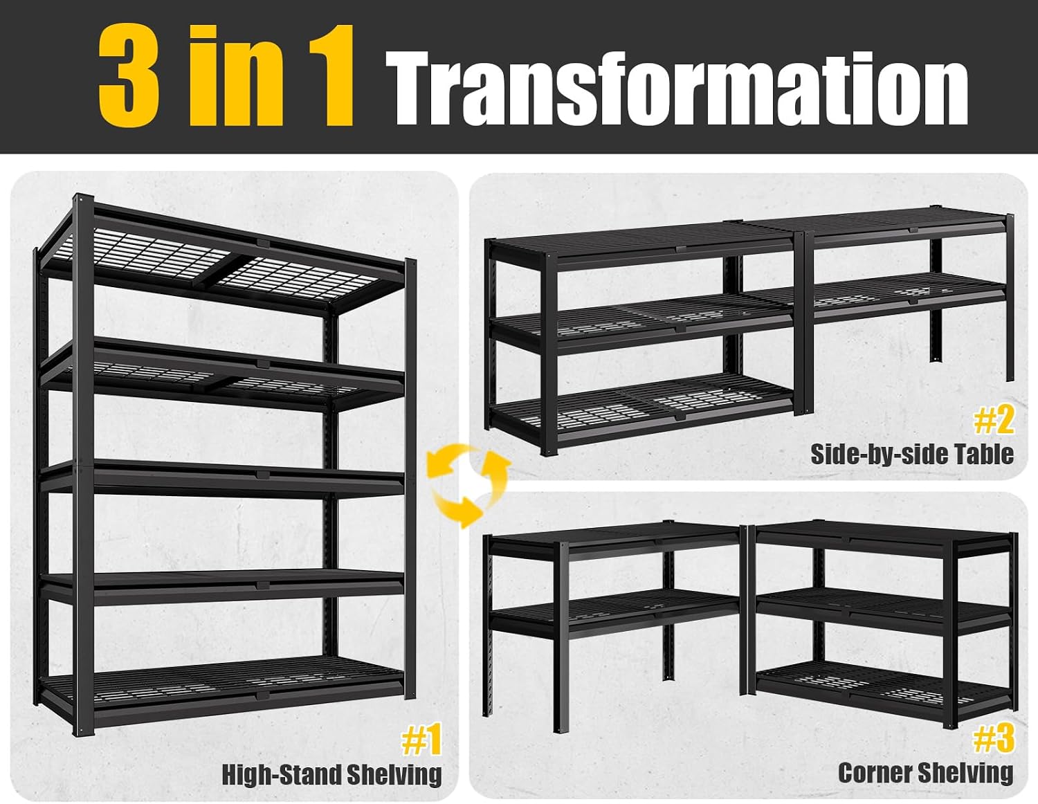 PrimeZone 72' H Heavy Duty Garage Shelving 2500 LBS 5 Tier Heavy Duty Storage Shelves Adjustable Industrial Metal Wire Shelf Unit for Garage,Basement,Pantry,Warehouse,Commercial,48' W X 24' D X 72' H